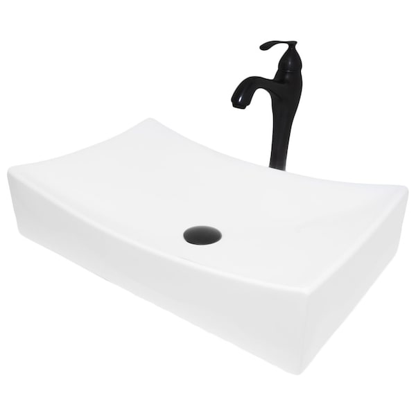 Novatto White Porcelain Vessel Sink Combo with Matte Black Faucet, Drain and Sealer NSFC-01141116MB - main